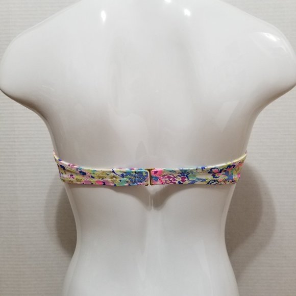 Victoria's Secret bikini top 32C strapless bandeau colorful floral ruched beach - Picture 3 of 14